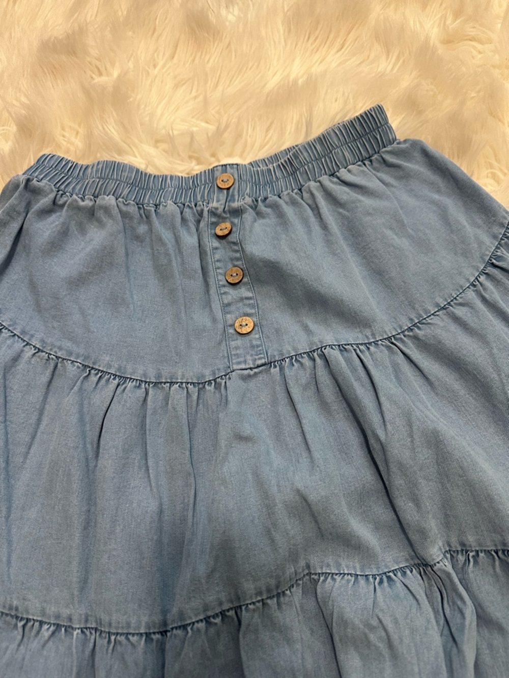 Hayden Light Blue Tiered Midi Skirt with Button Front - Picture 2 of 3